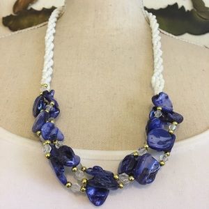 Vintage 80s blue abalone shell seed bead necklace